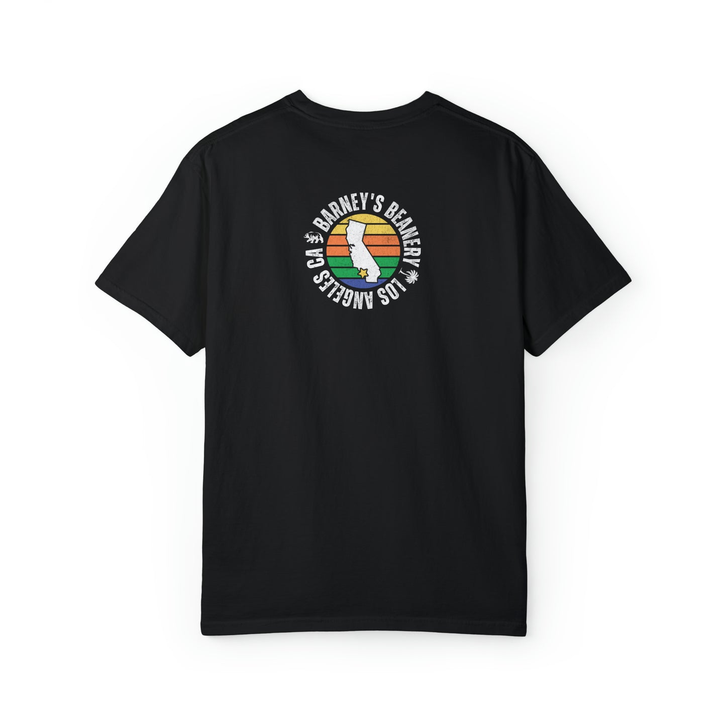 Beer Breakfast Fall Football | BARNEY'S BEANERY - Men's Graphic Tee | Black Comfort Colors 1717 T-Shirt, Back View Flat Lay