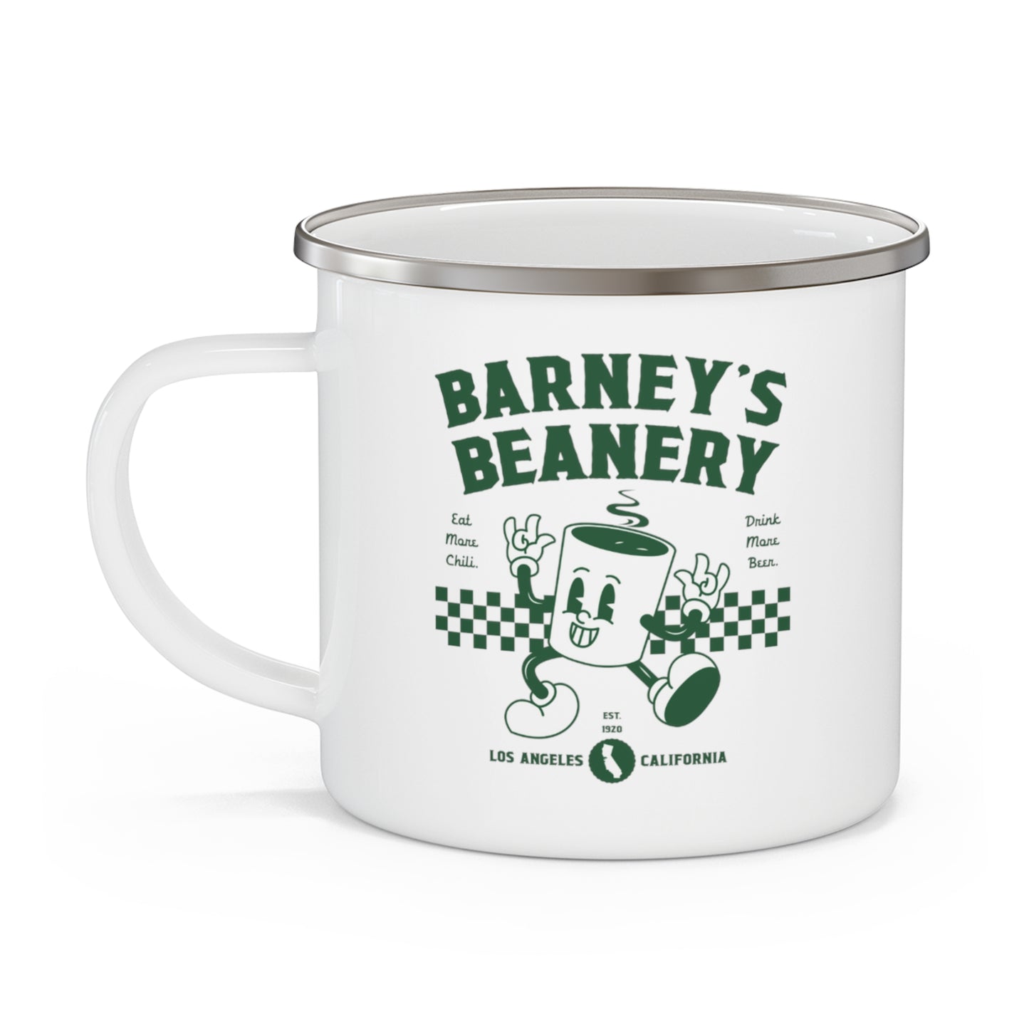 Eat More Chili. Drink More Beer. | BARNEY'S BEANERY - Green Camping Mug 12oz