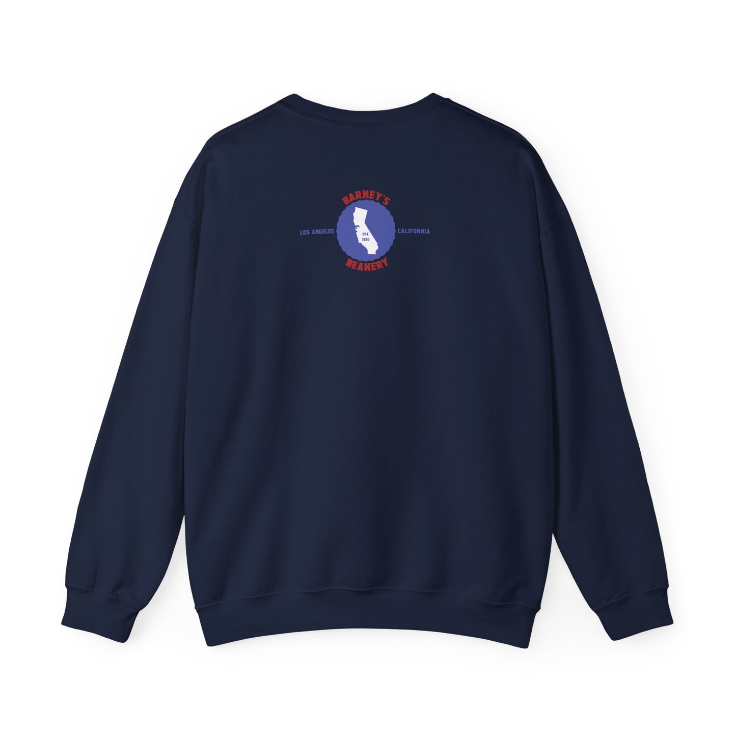Eat More Chili. Drink More Beer. BARNEY'S BEANERY Red & Blue - Mens Retro Graphic Sweatshirt | Gildan 18000