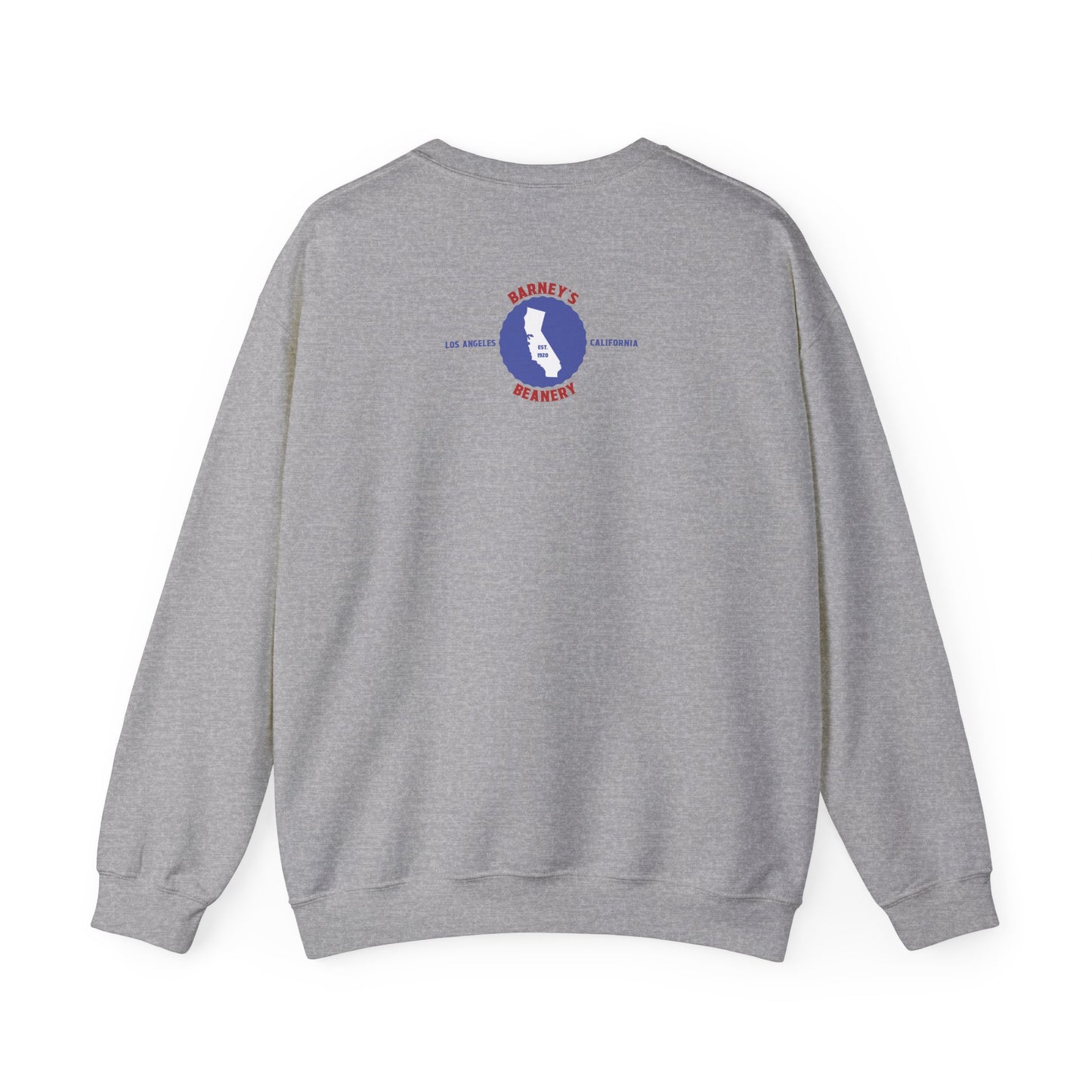 Eat More Chili. Drink More Beer. BARNEY'S BEANERY Red & Blue - Mens Retro Graphic Sweatshirt | Gildan 18000