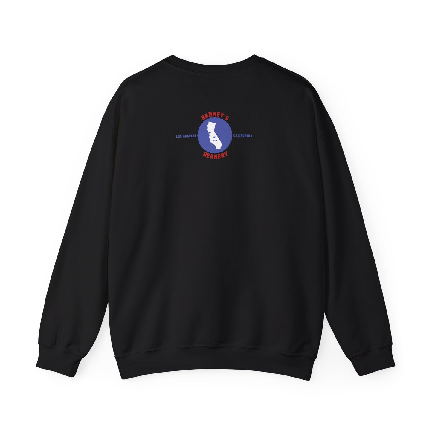 Eat More Chili. Drink More Beer. BARNEY'S BEANERY Red & Blue - Mens Retro Graphic Sweatshirt | Gildan 18000