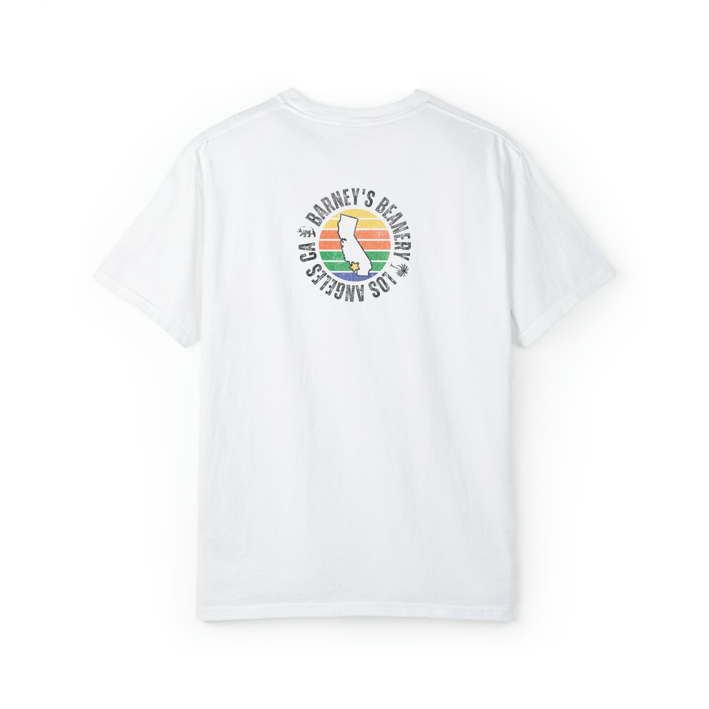 Beer Breakfast Fall Football | BARNEY'S BEANERY - Men's Graphic Tee | White Comfort Colors 1717 T-Shirt, Back View Flat Lay