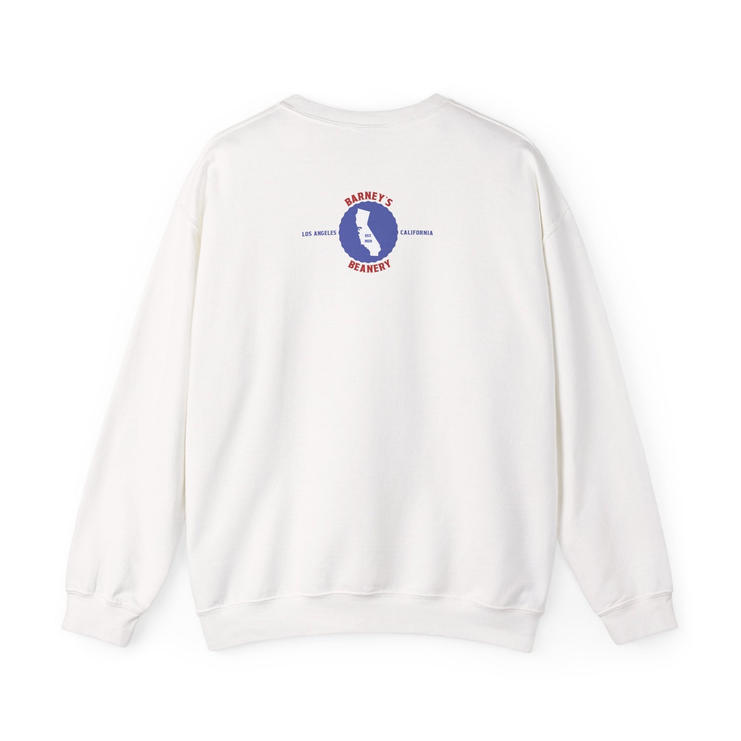 Eat More Chili. Drink More Beer. BARNEY'S BEANERY Red & Blue - Mens Retro Graphic Sweatshirt | Gildan 18000