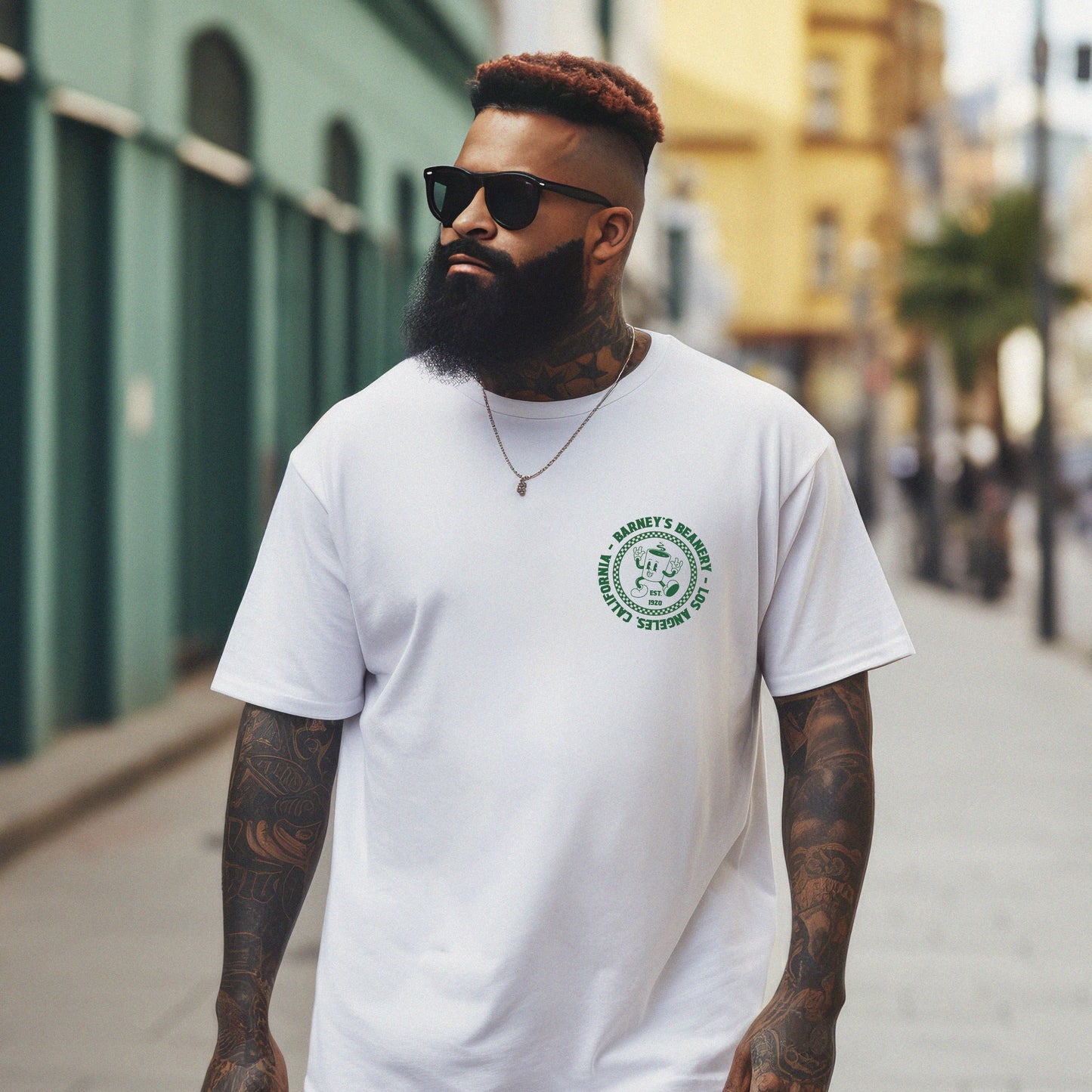 Eat More Chili. Drink More Beer. | BARNEY'S BEANERY Green - Men's Retro Graphic Tee