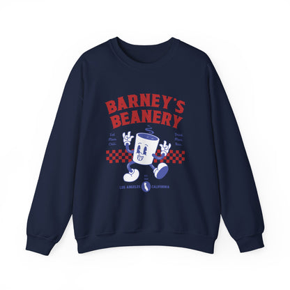 Eat More Chili. Drink More Beer. BARNEY'S BEANERY Red & Blue - Womens Retro Graphic Sweatshirt | Gildan 18000