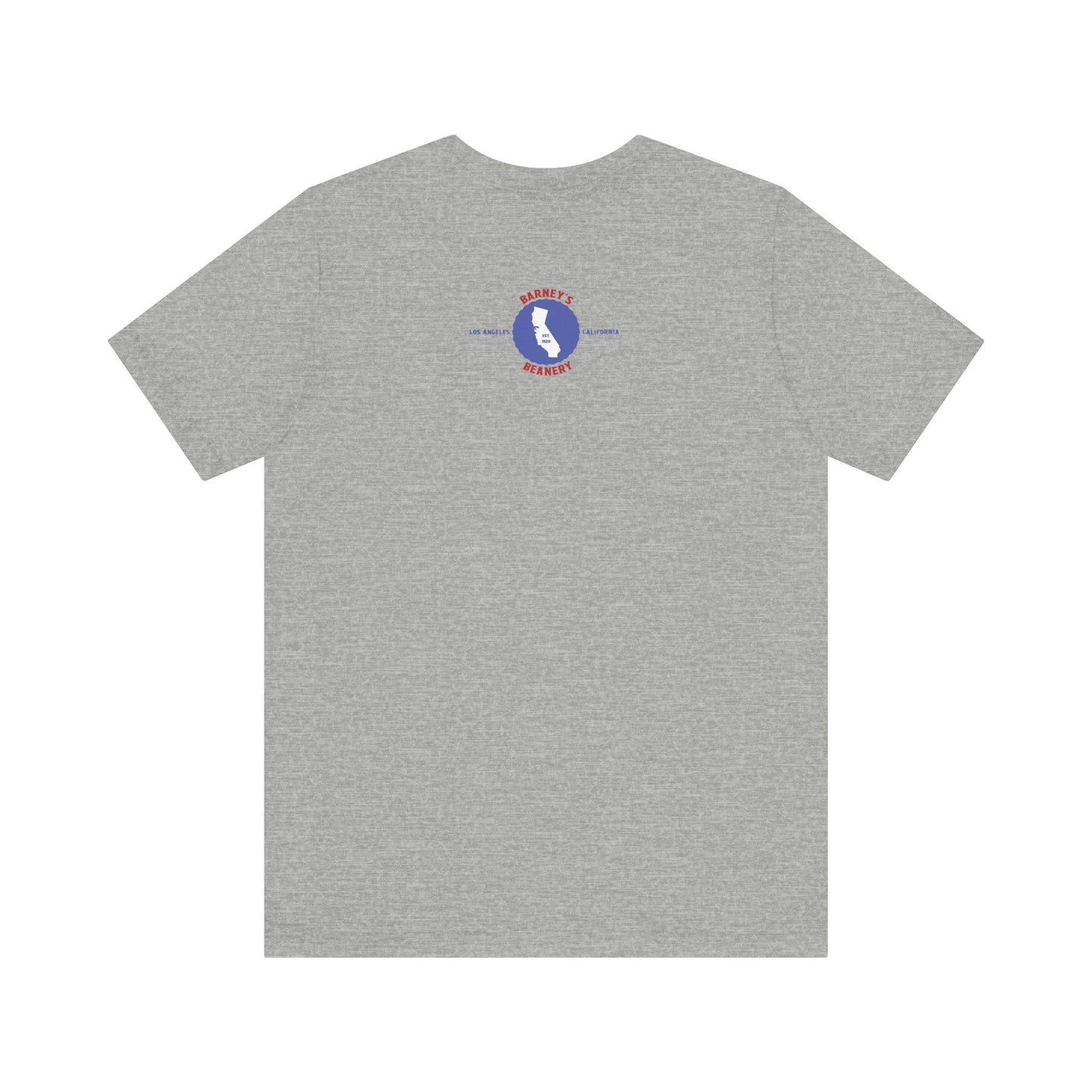Eat More Chili. Drink More Beer. BARNEY'S BEANERY Red & Blue - Womens Retro Graphic Tee | Bella + Canvas 3001 - Retro Character On FRONT
