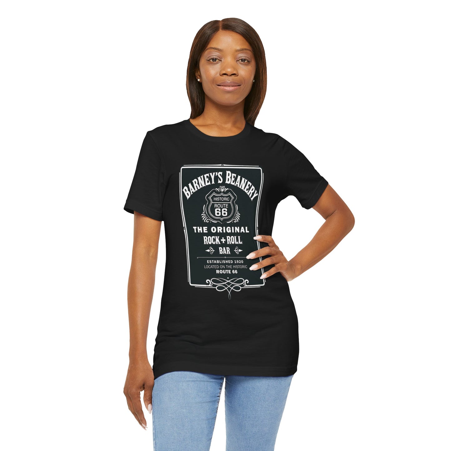 Rock N Roll Bar - BARNEY'S BEANERY - Woman's Retro Graphic Tee | Bella + Canvas 3001