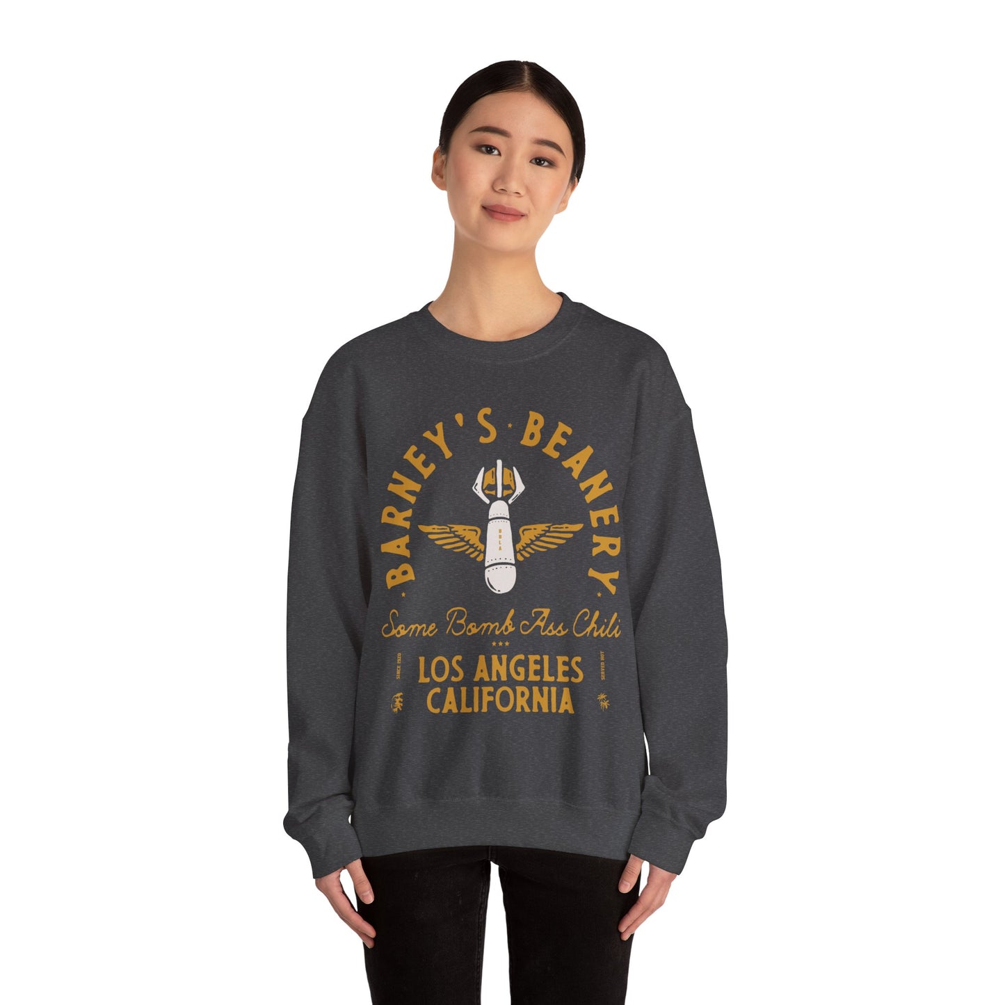 Some Bomb Ass Chili BARNEY'S BEANERY - Mens Graphic Sweatshirt | Gildan 18000 - Bomb Graphic On FRONT