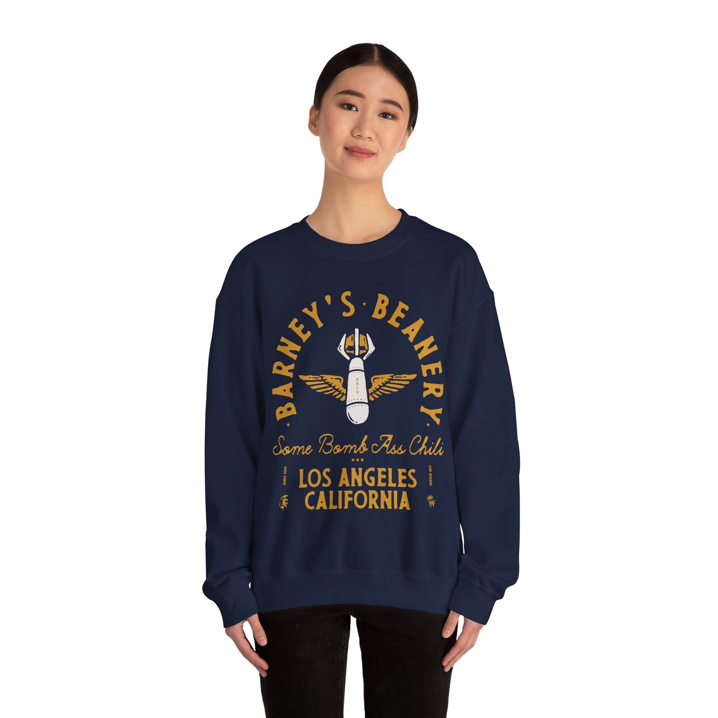 Some Bomb Ass Chili BARNEY'S BEANERY - Mens Graphic Sweatshirt | Gildan 18000 - Bomb Graphic On FRONT