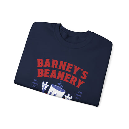 Eat More Chili. Drink More Beer. BARNEY'S BEANERY Red & Blue - Womens Retro Graphic Sweatshirt | Gildan 18000