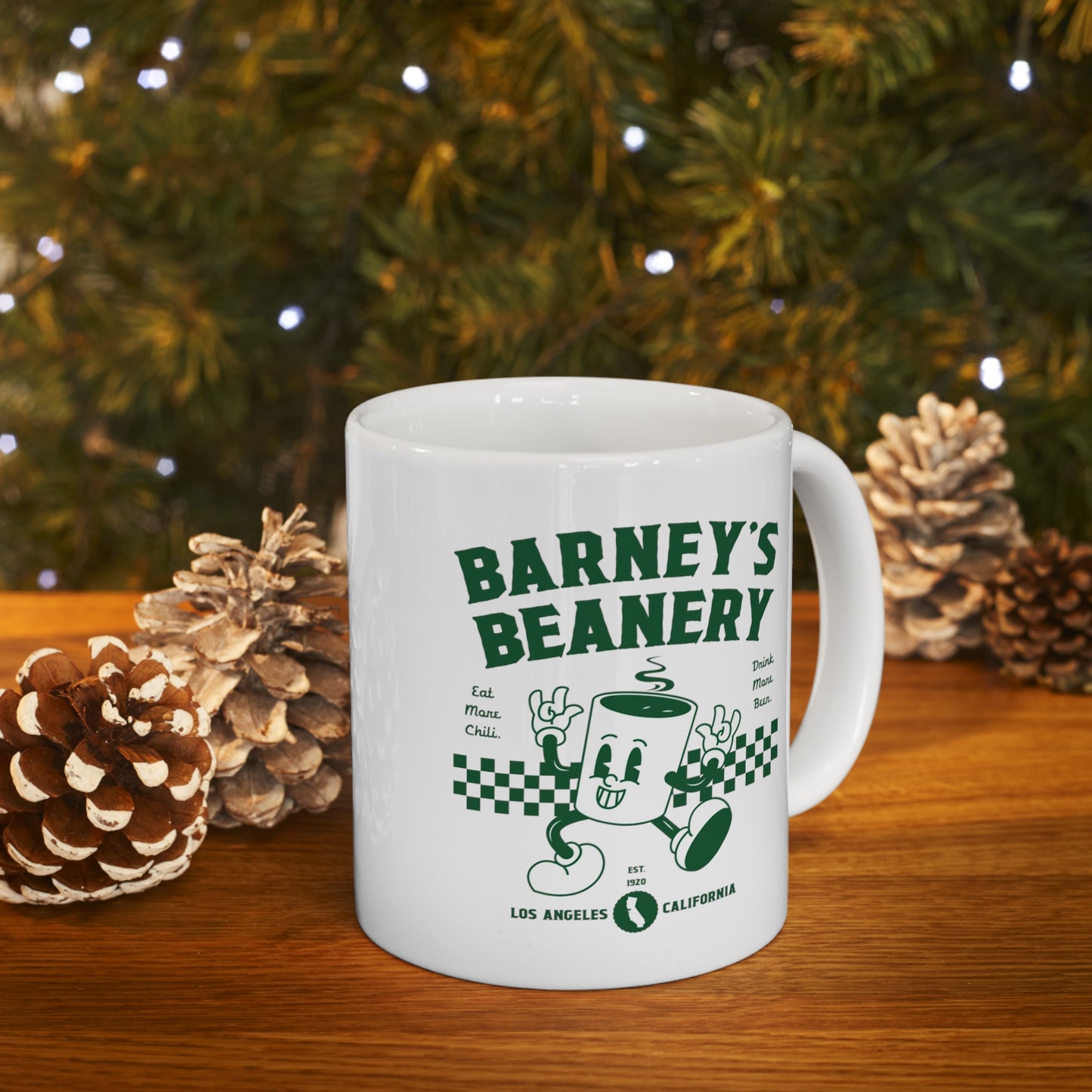 Eat More Chili. Drink More Beer. | BARNEY'S BEANERY - Green Coffee Mug 11oz