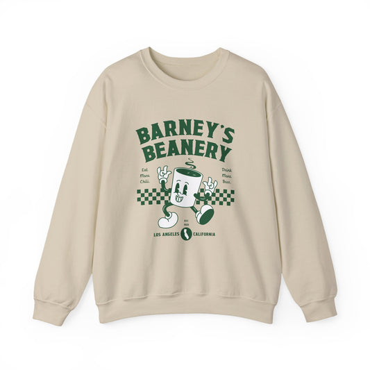 Eat More Chili. Drink More Beer. BARNEY'S BEANERY Green - Mens Retro Graphic Sweatshirt | Gildan 18000
