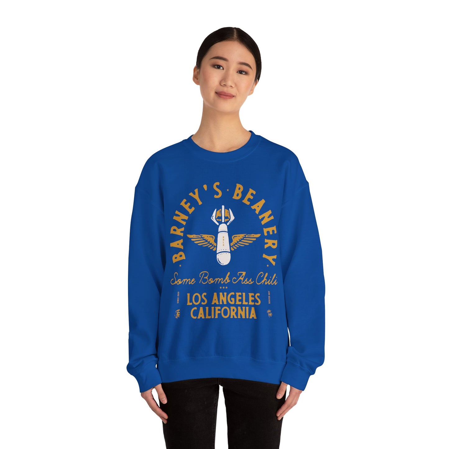 Some Bomb Ass Chili BARNEY'S BEANERY - Mens Graphic Sweatshirt | Gildan 18000 - Bomb Graphic On FRONT
