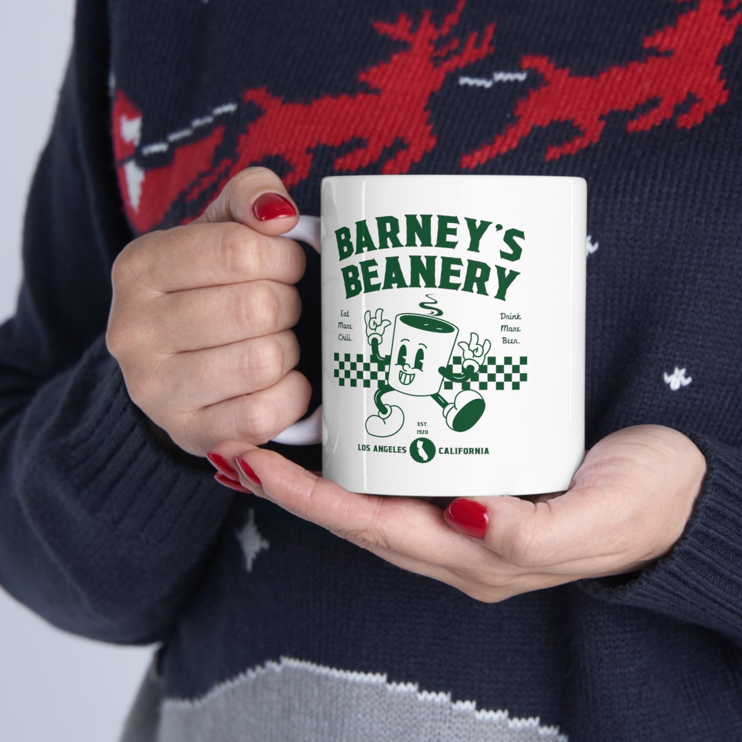 Eat More Chili. Drink More Beer. | BARNEY'S BEANERY - Green Coffee Mug 11oz