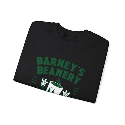 Eat More Chili. Drink More Beer. BARNEY'S BEANERY Green - Mens Retro Graphic Sweatshirt | Gildan 18000