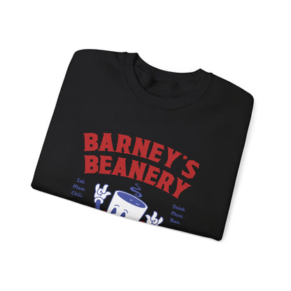 Eat More Chili. Drink More Beer. BARNEY'S BEANERY Red & Blue - Womens Retro Graphic Sweatshirt | Gildan 18000
