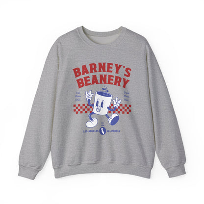 Eat More Chili. Drink More Beer. BARNEY'S BEANERY Red & Blue - Mens Retro Graphic Sweatshirt | Gildan 18000