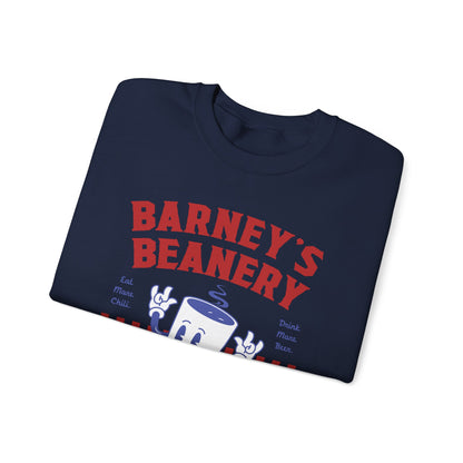 Eat More Chili. Drink More Beer. BARNEY'S BEANERY Red & Blue - Mens Retro Graphic Sweatshirt | Gildan 18000