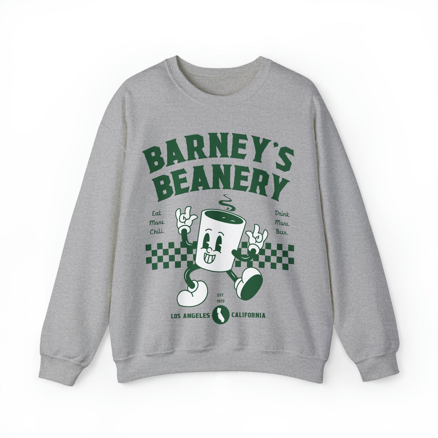 Eat More Chili. Drink More Beer. | BARNEY'S BEANERY Green - Men's Retro Graphic Sweatshirt