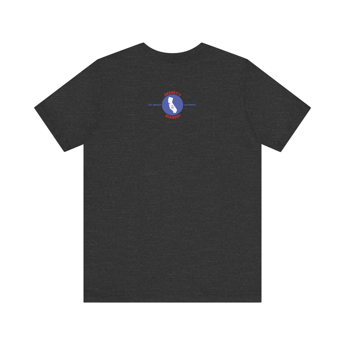 Eat More Chili. Drink More Beer. BARNEY'S BEANERY Red & Blue - Womens Retro Graphic Tee | Bella + Canvas 3001 - Retro Character On FRONT