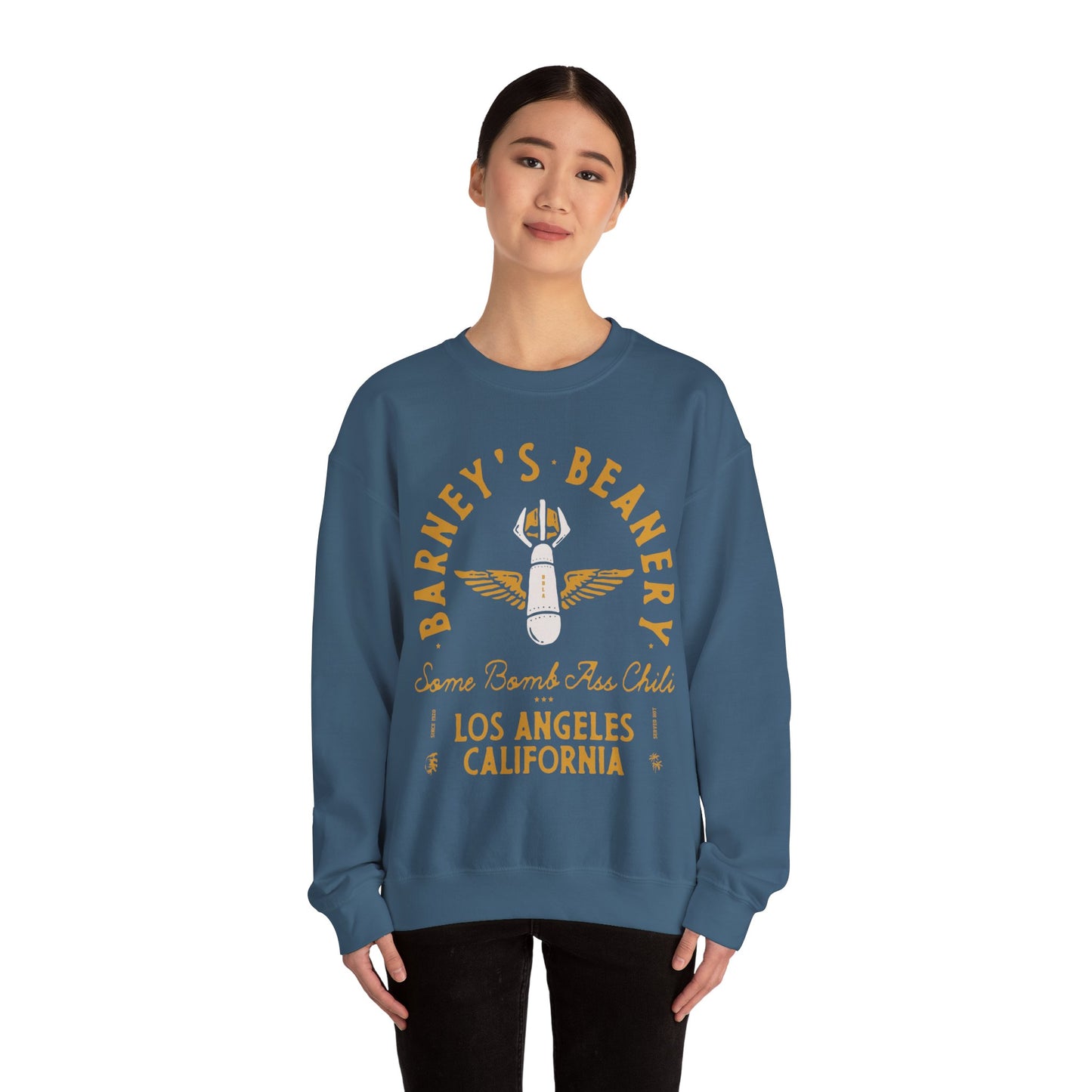 Some Bomb Ass Chili BARNEY'S BEANERY - Mens Graphic Sweatshirt | Gildan 18000 - Bomb Graphic On FRONT