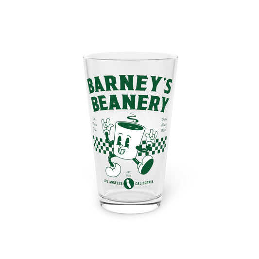Eat More Chili. Drink More Beer. | BARNEY'S BEANERY - Green Pint Glass 16oz