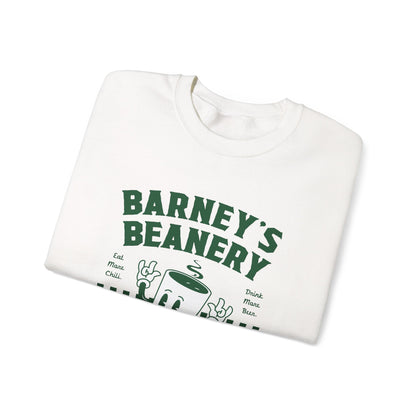 Eat More Chili. Drink More Beer. BARNEY'S BEANERY Green - Mens Retro Graphic Sweatshirt | Gildan 18000