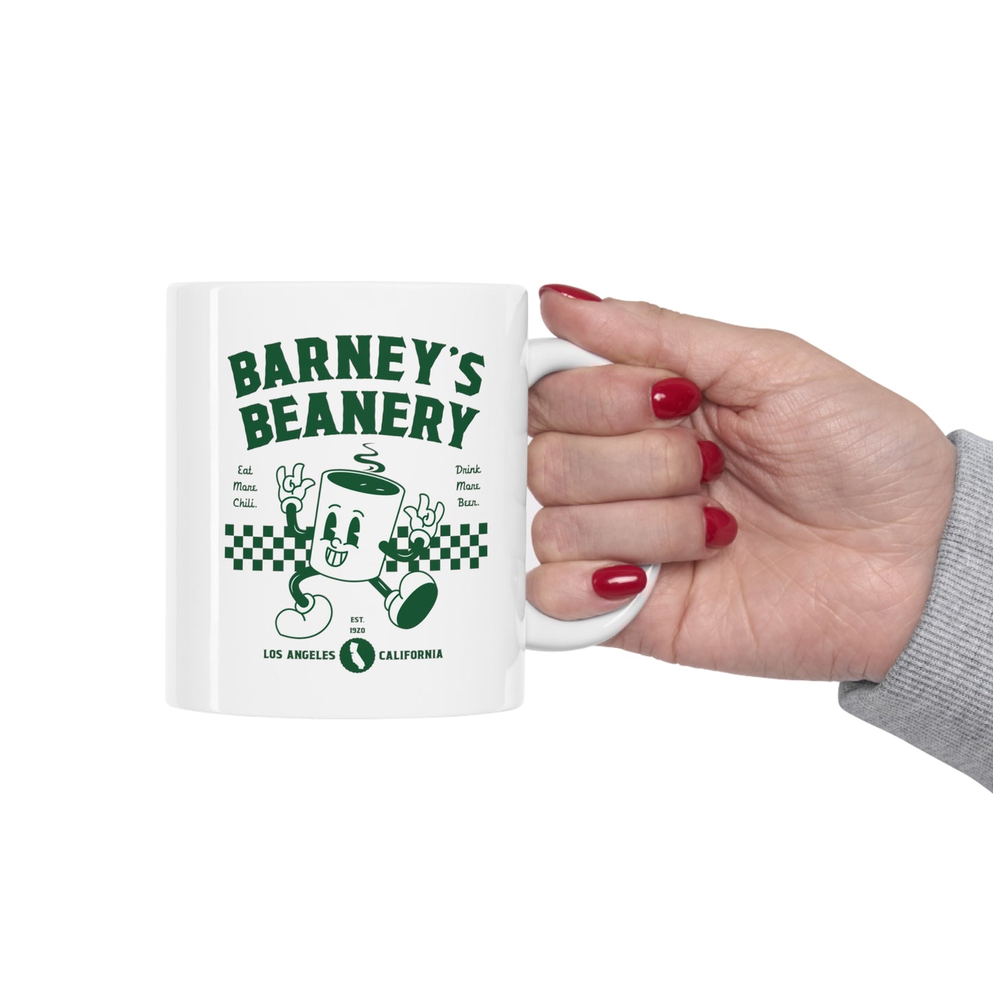 Eat More Chili. Drink More Beer. | BARNEY'S BEANERY - Green Coffee Mug 11oz