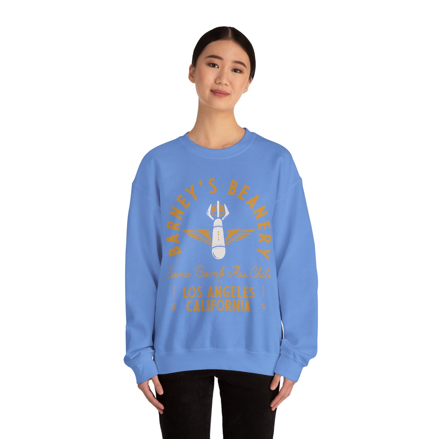Some Bomb Ass Chili BARNEY'S BEANERY - Mens Graphic Sweatshirt | Gildan 18000 - Bomb Graphic On FRONT
