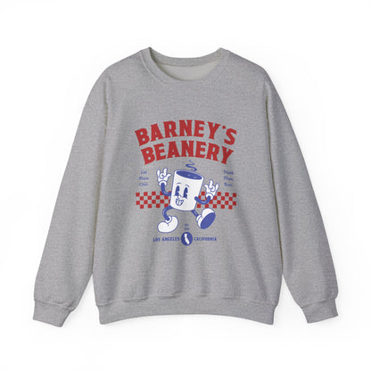 Eat More Chili. Drink More Beer. BARNEY'S BEANERY Red & Blue - Womens Retro Graphic Sweatshirt | Gildan 18000