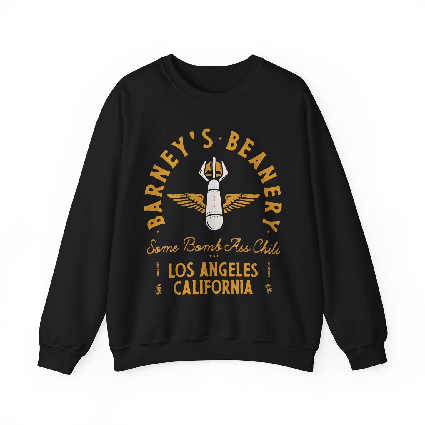 Some Bomb Ass Chili BARNEY'S BEANERY - Mens Graphic Sweatshirt | Gildan 18000 - Bomb Graphic On FRONT