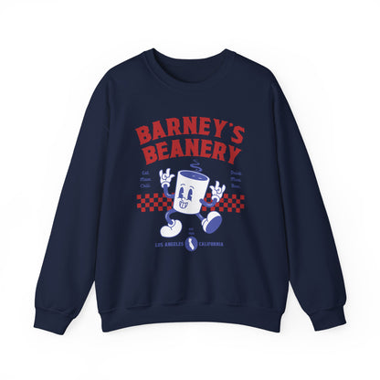 Eat More Chili. Drink More Beer. BARNEY'S BEANERY Red & Blue - Mens Retro Graphic Sweatshirt | Gildan 18000