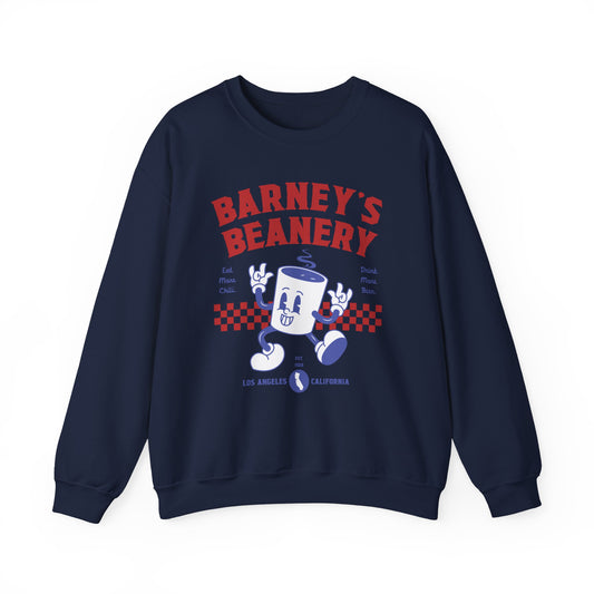 Eat More Chili. Drink More Beer. BARNEY'S BEANERY Red & Blue - Mens Retro Graphic Sweatshirt | Gildan 18000