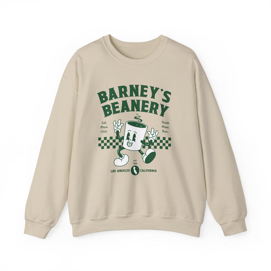Eat More Chili. Drink More Beer. BARNEY'S BEANERY Green - Womens Retro Graphic Sweatshirt | Gildan 18000