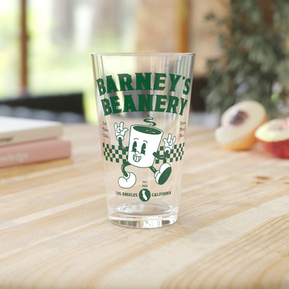 Eat More Chili. Drink More Beer. | BARNEY'S BEANERY - Green Pint Glass 16oz