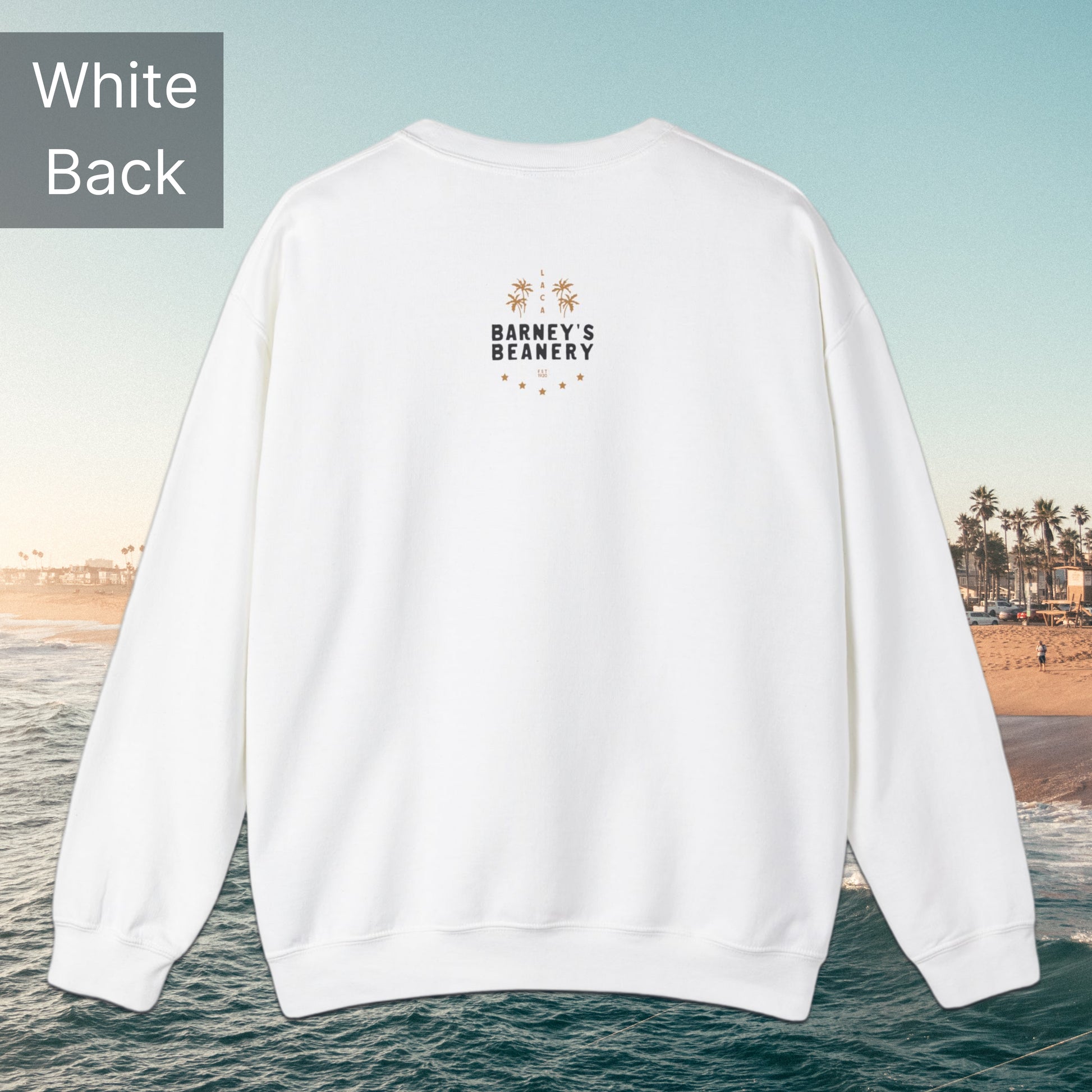 All Roads Lead To | BARNEY'S BEANERY - Women's Graphic Sweatshirt | White Gildan 18000 Sweatshirt - Back Flat Lay View