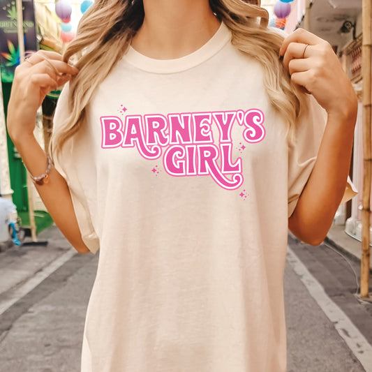 Barney's Girl | BARNEY'S BEANERY - Women's Graphic Tee | Ivory Comfort Colors 1717 T-Shirt, Front View Female Lifestyle Image