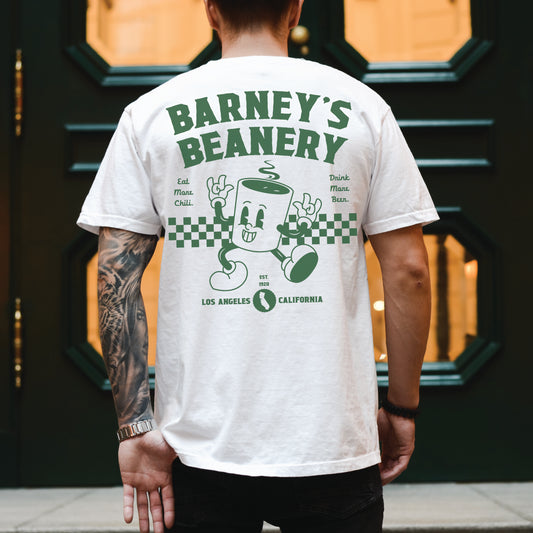 Eat More Chili. Drink More Beer. | BARNEY'S BEANERY Green - Men's Retro Graphic Tee