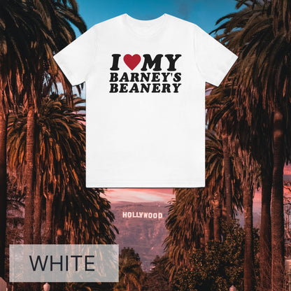 I Heart My | BARNEY'S BEANERY - Women's Graphic Tee | White Bella+Canvas 3001 T-Shirt, Front View Flat Lay